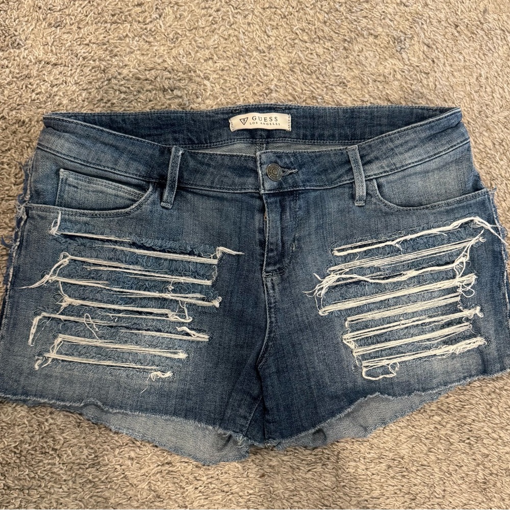Guess Blue Distressed Denim Shorts